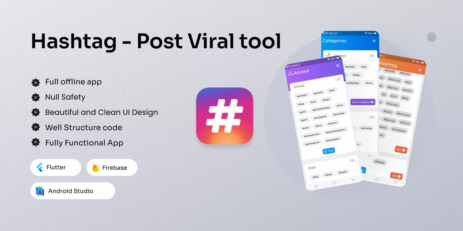 HashtagBoost – Social Media Post Virality Tool-Flutter UI template