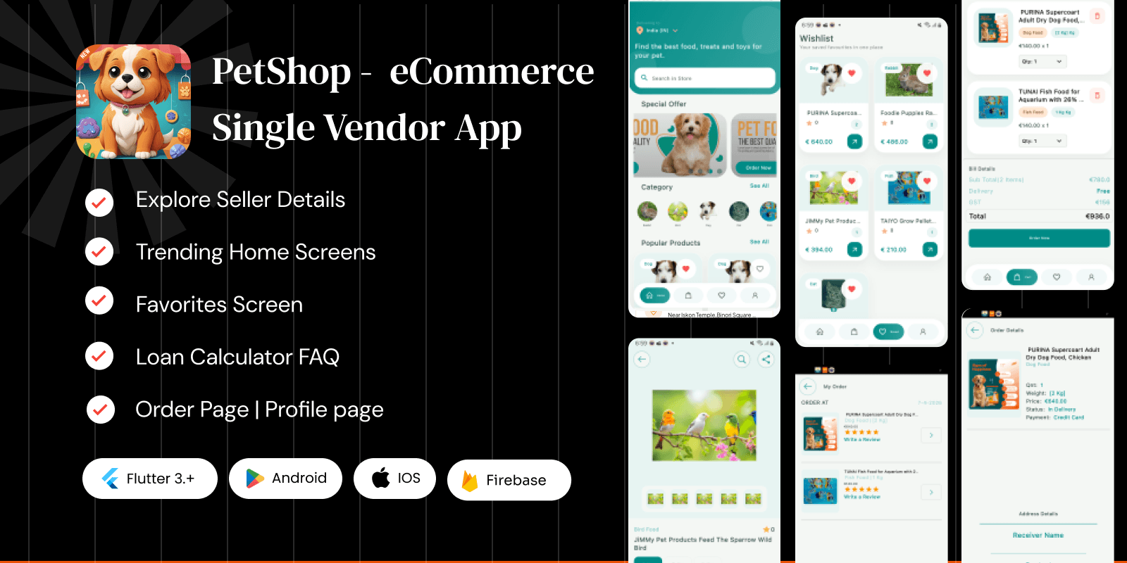 PetShop – Pets product shop with adoption UI template  -Flutter App